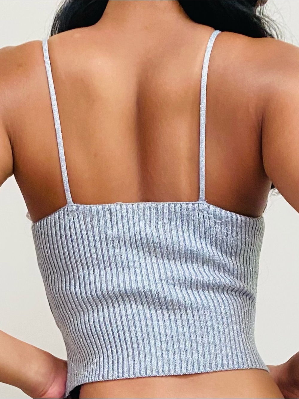 Silver shimmery Ribbed Camisole/Tank Top (cropped) - Picture 4 of 7